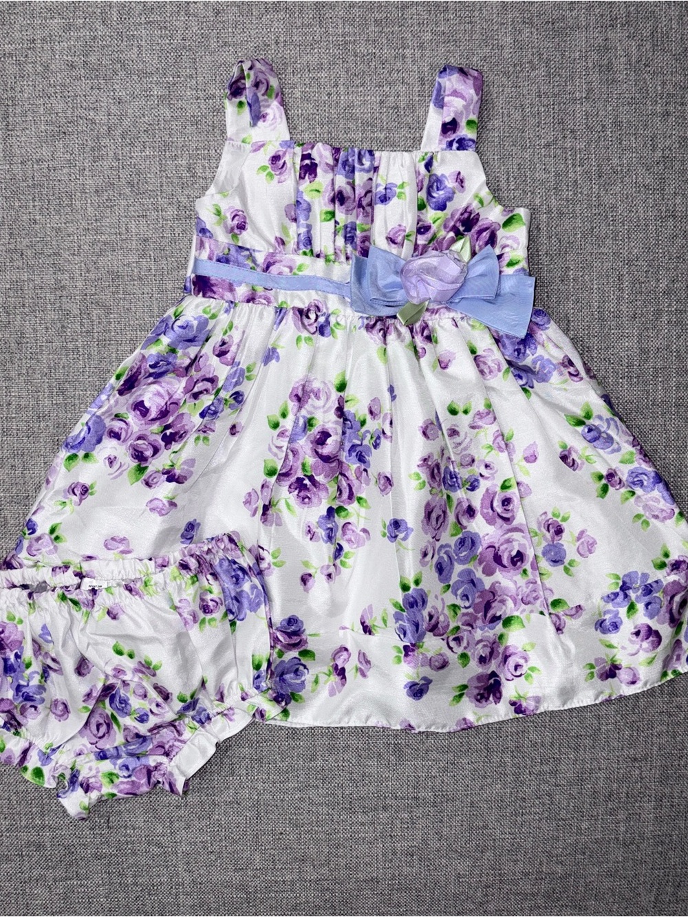 Sweet Heart Rose White and Purple Floral Dress with Bow